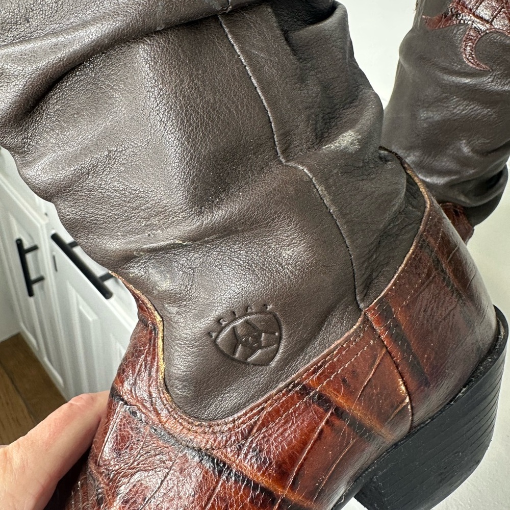 **SOLD**Ariat Women’s 9.5B Exotic Slouch Western Cowboy Boots Brown Leather - Picture 8 of 10
